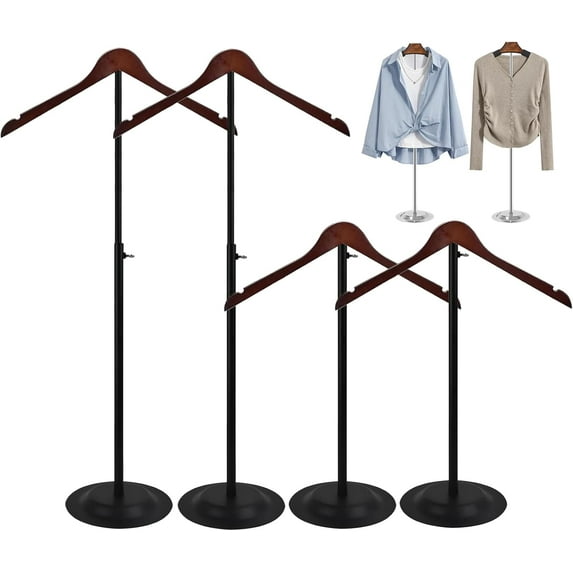 4 Pack T Shirt Display Stand, Adjustable T Shirt Shoulder Stand for Vendor Portable Hanging Wooden Clothes Rack for Clothing Dress Jacket Coat Retail 17-31 Inch, Black