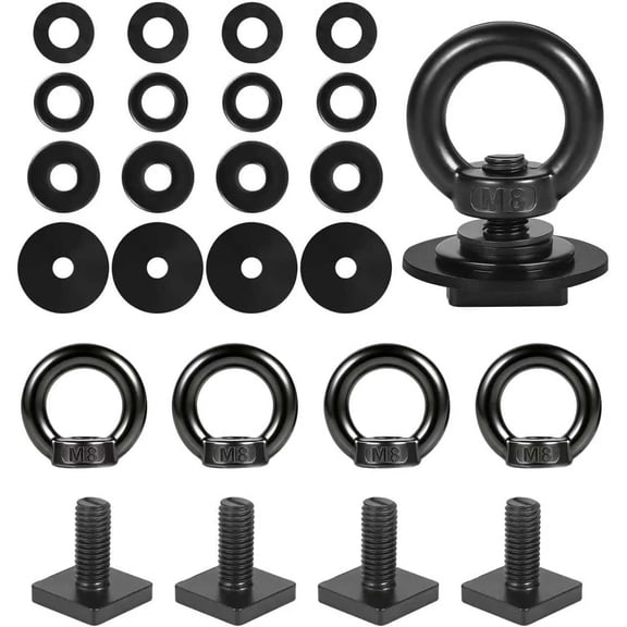 4 Pack T Track Mount Tie Down Anchor for Roof Rack, Heavy Duty 304 Stainless Steel M8 Rings, Bolt Eye Nut Point Kit Holding Bungee Cord Rope Hook