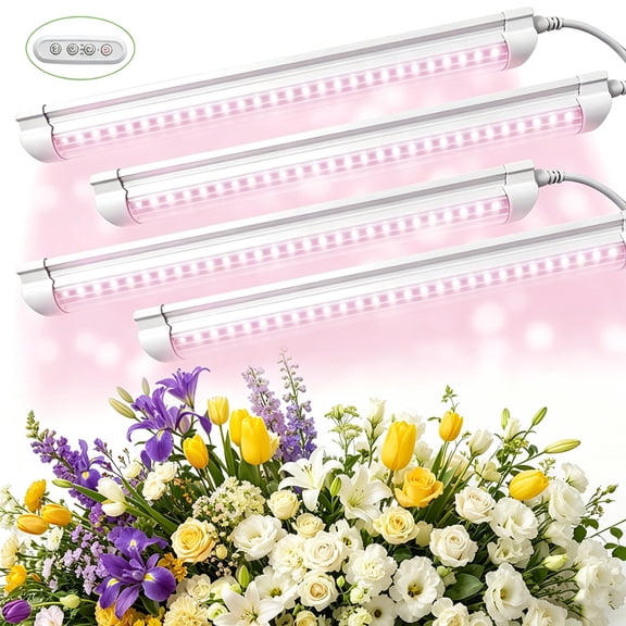 4 Pack T8 4FT 50W LED Grow Light Fixture Full Spectrum Plant Lamp With Timer