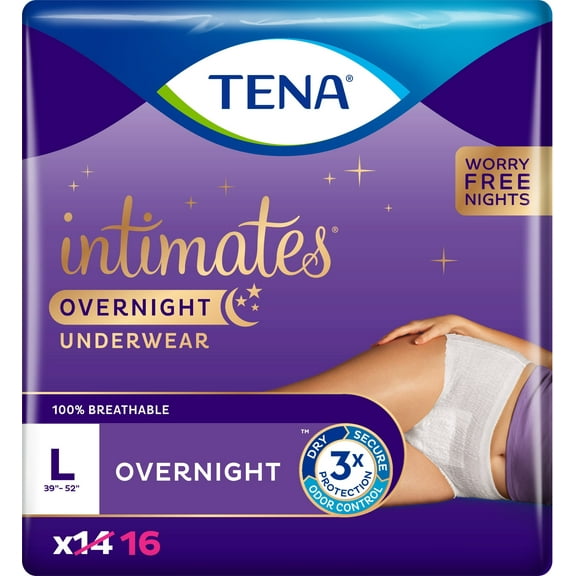 4 Pack - TENA Intimates Incontinence Overnight Underwear for Women, Large, 14+2 Bonus Pack, 16 ct 1 ea
