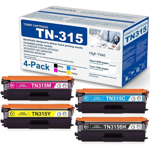 4 Pack TN-315 Compatible Toner Cartridge Replacement for HL-4150CDN 4140CW MFC-9640CDN Printer