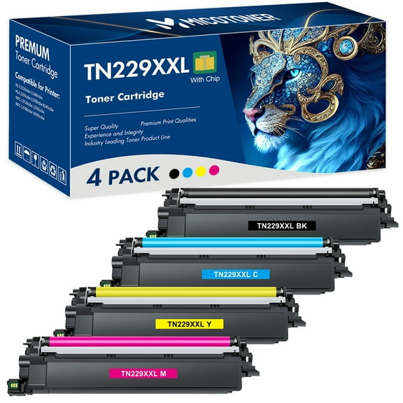 4-Pack TN229XXL Toner Cartridge with Chip Compatible for Brother TN229XXL TN229XL TN229 MFC-L3780cdw MFC-L8395cdw HL-L3295cdw HL-L8245cdw Printer (High Yield, Black Cyan Magenta Yellow)