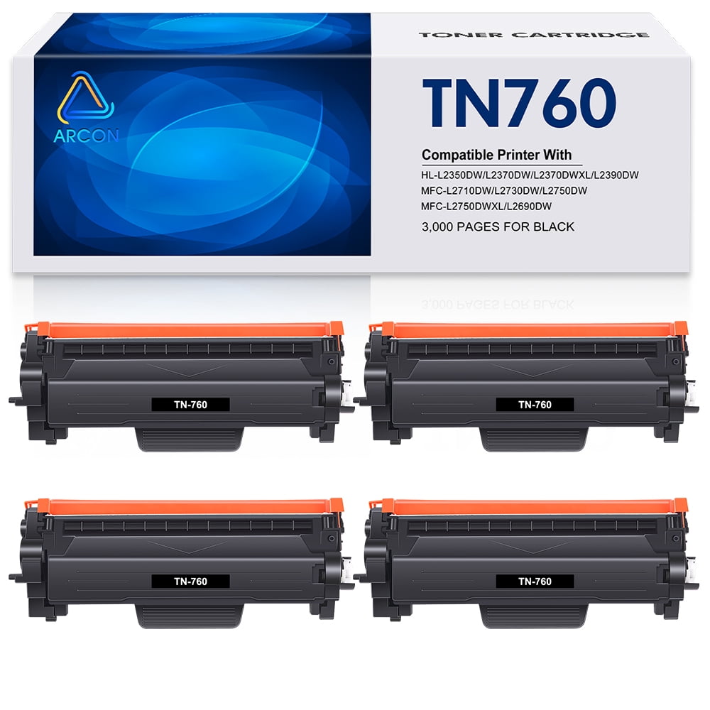 4Pack TN760 Black Toner Cartridge Compatible for Brother TN760 TN760