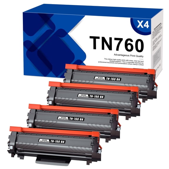 4-Pack TN760 Toner Cartridge Compatible for Brother TN-760 Toner Cartridge Works for Brother DCP-L2550DW Printer