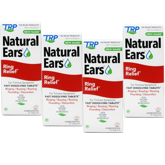 4 Pack - TRP Natural Ears Ring Relief for Tinnitus Symptoms, Fast Dissolving Tablets, 70 count