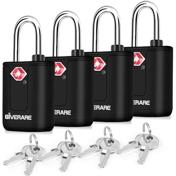 4 Pack TSA Approved Travel Luggage Locks with Keys, Keyed Suitcase Padlock, Zipper Small Locks, TSA Accepted Compatible Padlocks for Suitcase, Backpack, Gym Locker, Jewelry Box, Anti Theft-Black