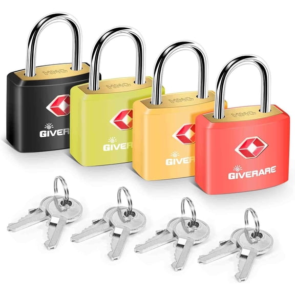 4 Pack TSA Approved Travel Luggage Locks with Keys, Solid Brass Copper Keyed Padlock, ABS Plastic Covered Small Locks for Suitcase, Backpack, Gym Locker, Jewelry Box-by