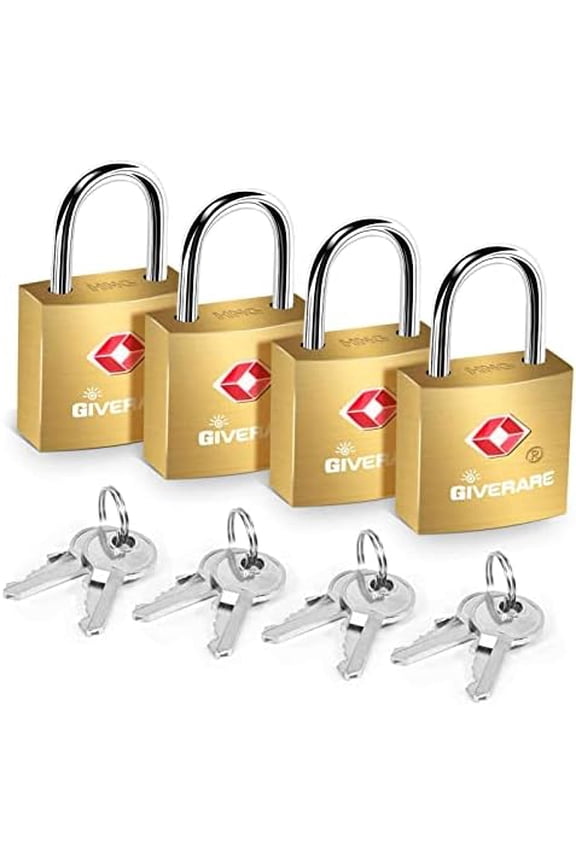4 Pack TSA Approved Travel Luggage Locks with Keys, Solid Brass Copper Keyed Padlock, Small Locks for Suitcase, Backpack, Gym Locker, Jewelry Box, Gold-by$$Tools & Hardware Other