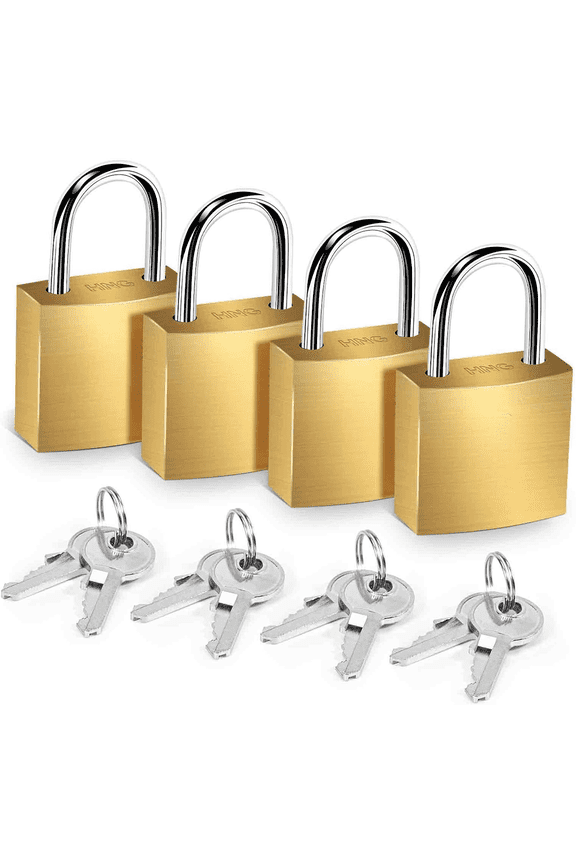 4 Pack TSA Approved Travel Luggage Locks with Keys, Solid Brass Copper Keyed Padlock, Small Locks for Suitcase, Backpack, Gym Locker, Jewelry Box, Gold-by