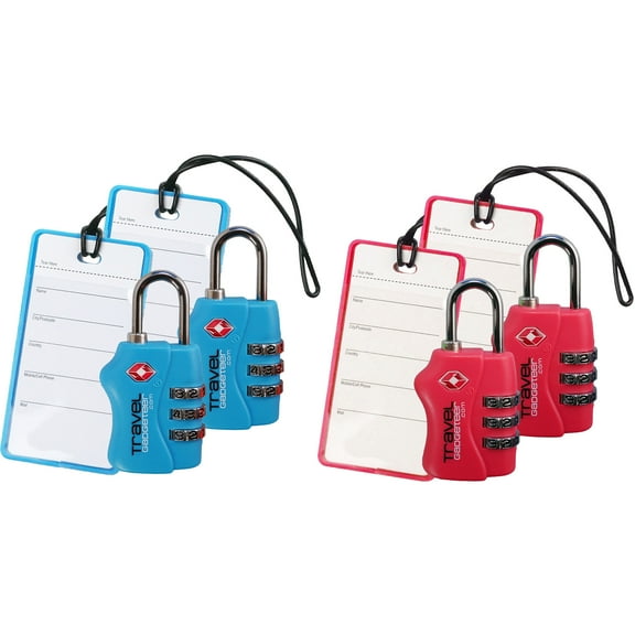 (4-Pack) TSA Luggage Lock + Matching TAG | BRIGHT COLORS Help Easily Identify Your Luggage