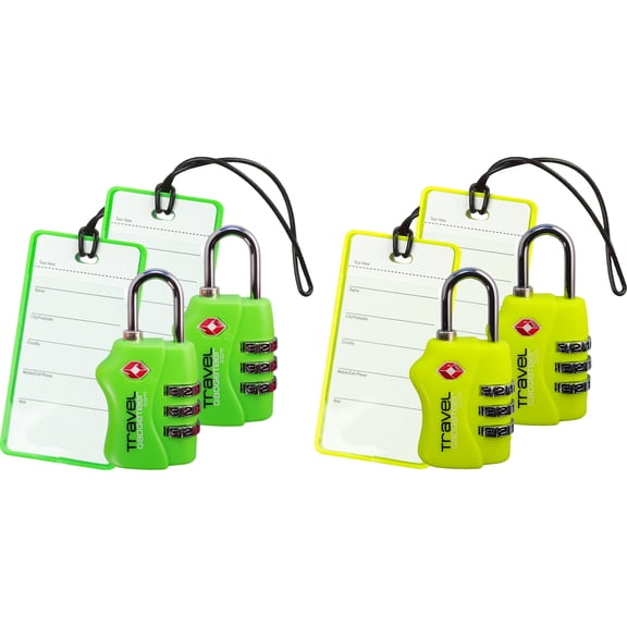 (4-Pack) TSA Luggage Lock + Matching TAG | BRIGHT COLORS Help Easily Identify Your Luggage