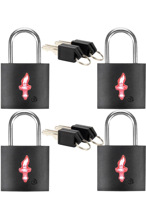 4 Pack TSA Luggage Locks with Key - Black Neon Square for Suitcase Backpack Travel Accessories