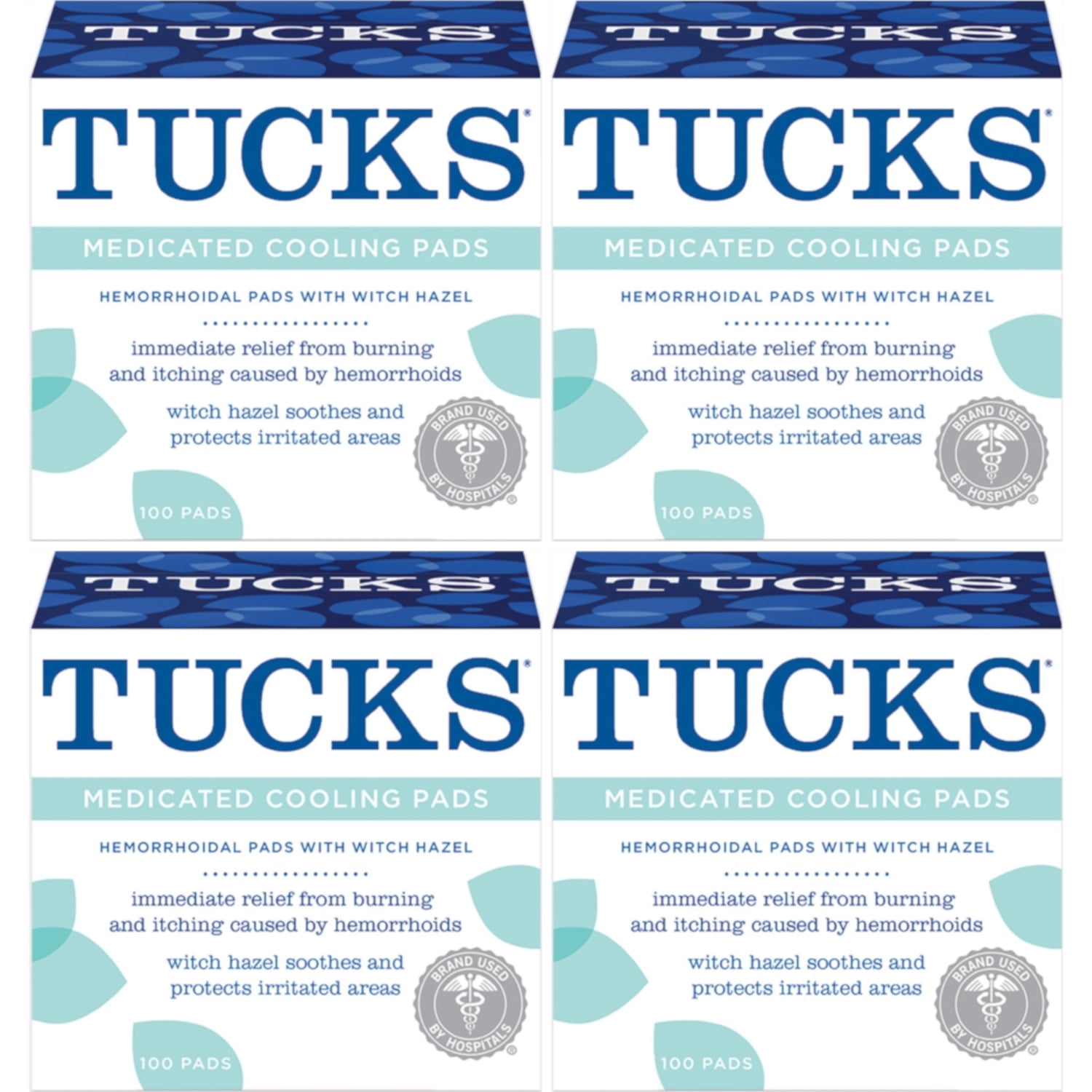 Tucks Medicated Cooling Pads 100 Padsper Pack of 4)