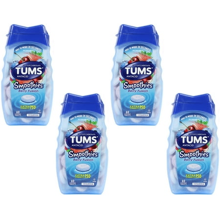 4 Pack - TUMS Smoothies Tablets Berry Fusion 60 Tablets Each