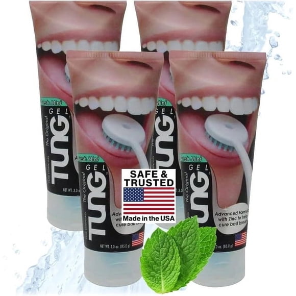 Tung Tongue Gel - Fresh Mint Tongue Cleaning Paste - Bad Breath and Halitosis - Mouth Odor Eliminator - Use with Tongue Brushes & Scrapers - Made in America (4 Pack)