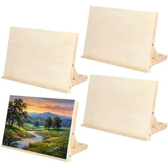 4 Pack Tabletop Wooden Easels for Painting, Adjustable Angle Art Desktop Easel Stand for Crafts, Painting Canvas, Drawing, Books and Artwork Display, 13 x 9 Inch$$Office