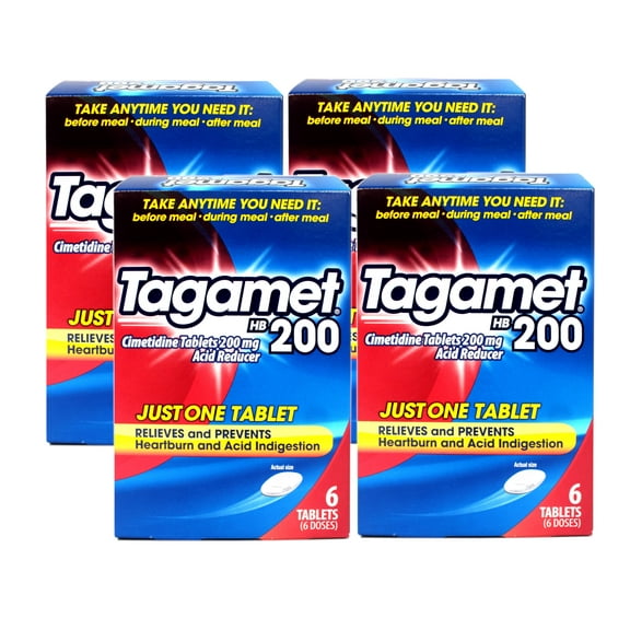 4 Pack - Tagamet HB 200 mg Cimetidine Acid Reducer and Heartburn Relief, 6 Count