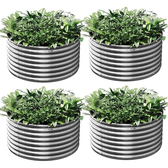 4 Pack Tall 2x2x1.5ft Round Galvanized Raised Garden Bed Outdoor, Metal Garden Bed for Vegetables, Above Ground Garden Box for Flower, Steel Raised Beds for Gardening