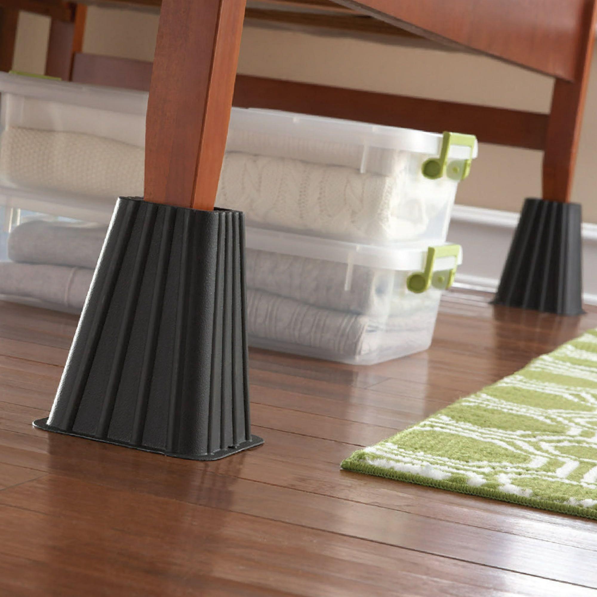4 Pack Tall Black Bed Risers by Home Management for Elevating Beds and ...