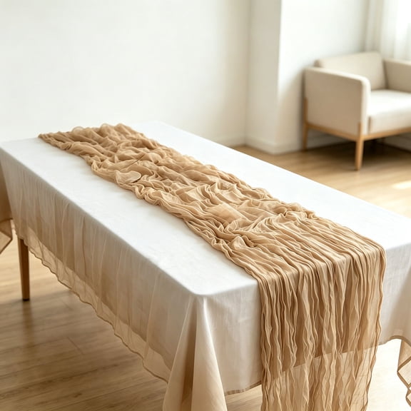 4 Pack Tan Crinkled Cheesecloth Table Runner 10817 Inch, Sheer Gauze Table Runner for Rectangle Round Tables, Boho Rustic Wedding Bridal Shower Farmhouse Party Dining Table Decor