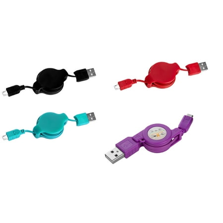 4 Pack Tangle-Free Retractable Micro USB Retractable Micro USB and Sync Cable