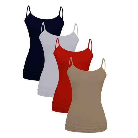 4 Pack Tank Top For Women - Essential Seamless Scoop Neck Camisole, Black/White/Beige/Red