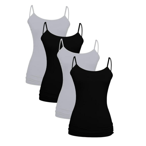 4 Pack Tank Top For Women - Essential Seamless Scoop Neck Camisole, Black/White