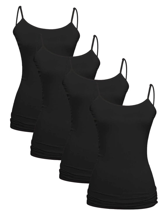 4 Pack Tank Top For Women - Essential Seamless Scoop Neck Camisole, Black