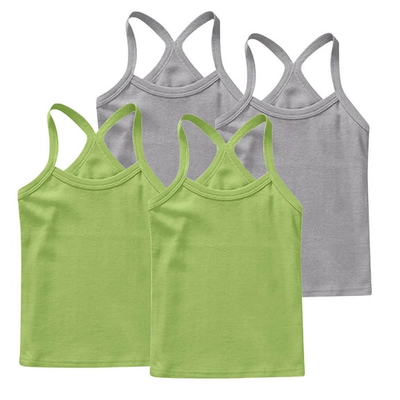4 Pack Tank Tops for Girls - Sleeveless Cami Tanks - Kids Soft Cotton Undershirts for Dance Gymnastics Workout Yoga