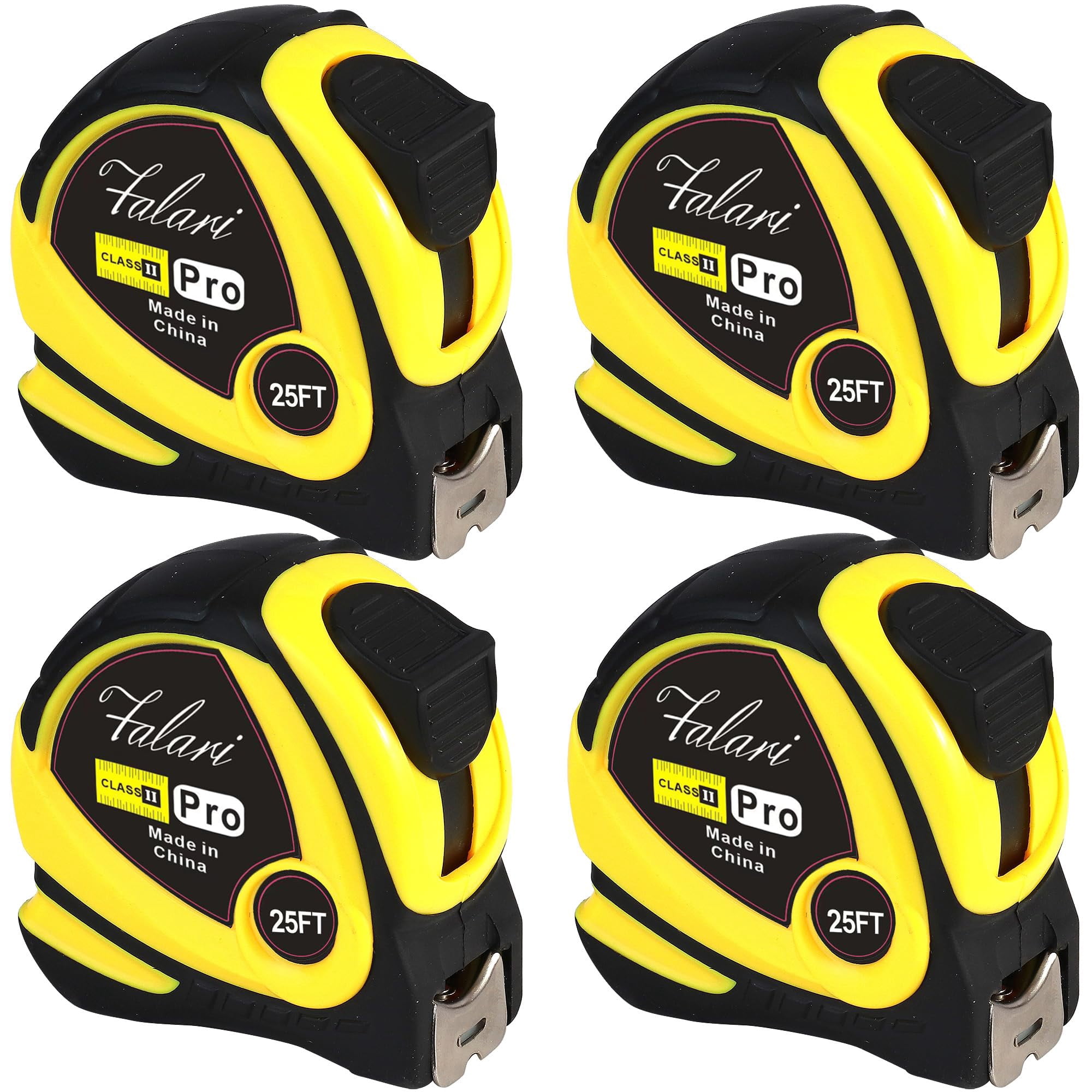 4-Pack Tape Measure 25ft, Self-Locking, Retractable, Easy Read with Fractions 1/8 Inch Scale