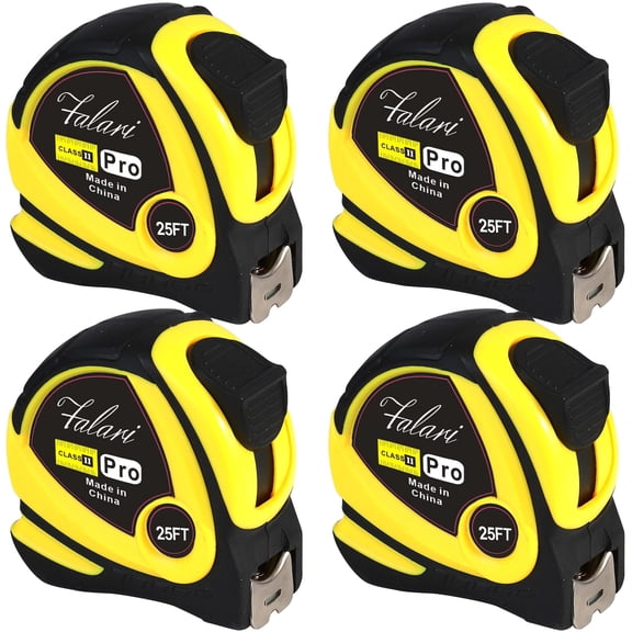4-Pack Tape Measure 25ft, Self-Locking, Retractable, Easy Read with Fractions 1/8 Inch Scale