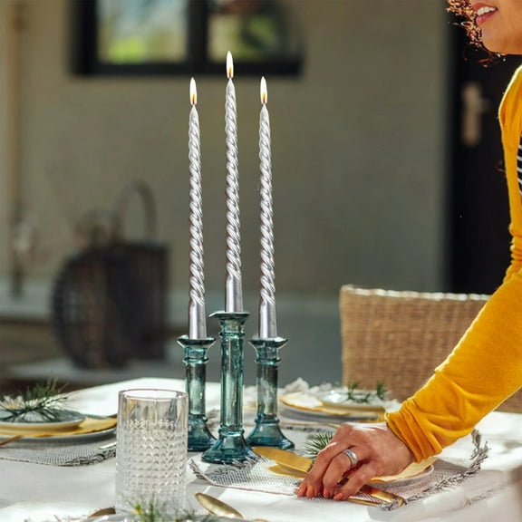 4-Pack Tapered Christmas Candles, Colored Thread Wax Candles for Dining Table Wedding Birthday Event, 25cm Long, Unscented