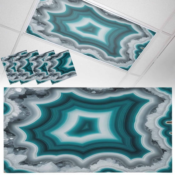 4 Pack Teal Agate Fluorescent Light Covers for Ceiling Lights Abstract Teal White Maze-Like Cut Agate Crystal Geode Magnetic Ceiling Light Covers Overhead Light Filters for Office Classroom Home