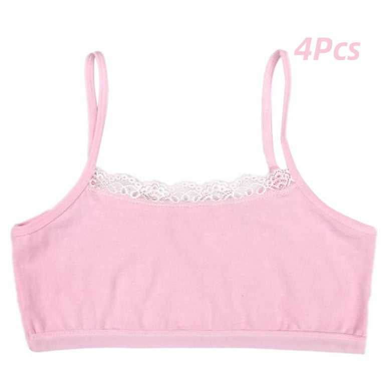 4 Pack Teen Girls Lace Training Bra Top, Soft Big Girlds Underwear,All  Season Camisoles for Young Girls,8-12T,Pink