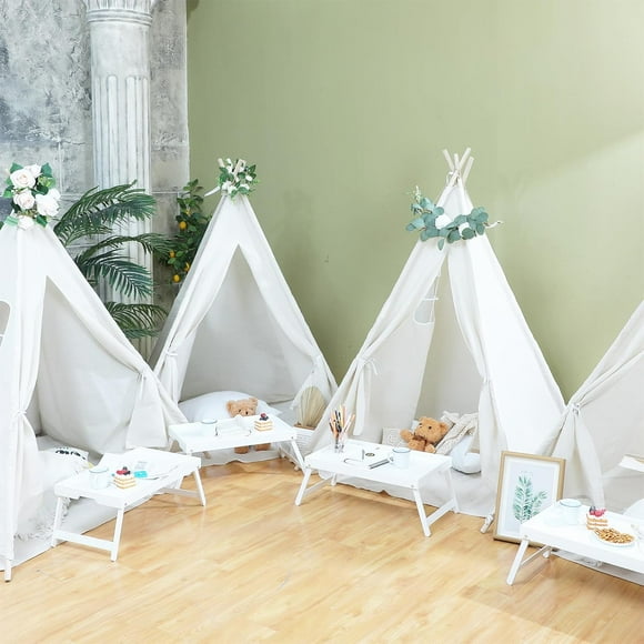 4 Pack Teepee Tents for Kids Children Play Tipi Tent Indoor Outdoor for Boys Girls Toddler Washable Playhouse, Cotton Canvas Foldable Play Teepee(63 Inch,Beige)