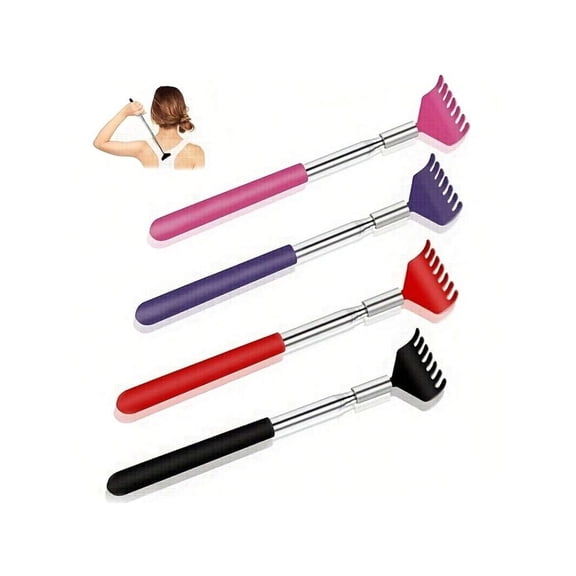 4 Pack Telescoping Back Scratcher, Portable Extendable Metal Back Massager with Comfort Grip Handle, Multi-Color Back Scratcher Tool for Itch Relief, 4 Colors (Pink, Purple, Red, Black)