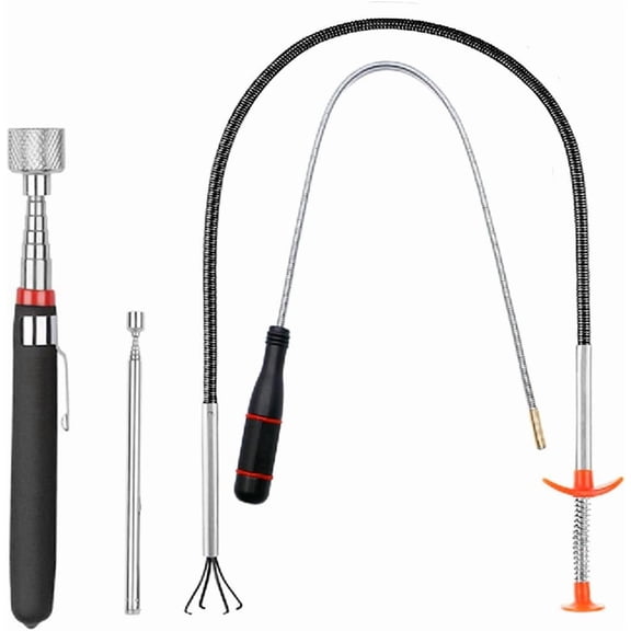 4 Pack Telescoping Magnet Pick-up Tool Set - Retrieving Pickup ToolsExtendable Pick Up ToolsBendable Spring Magnet StickFlexible Extra Long Reach Bendable Curve Grabber with 4 Claws