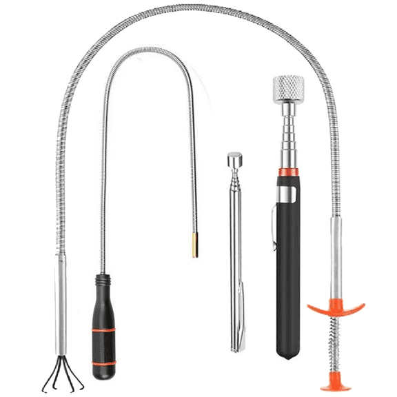 4 Pack Telescoping Magnet Pickup Tool Set, Retrieving Pickup Tools, Extendable Picking Tools, Bendable Spring Magnet Stick, Flexible Long Reach Bendable Curve Grabber