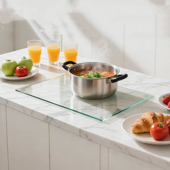 4 Pack Tempered Glass Cutting Board with Rubber Feet, Rectangle Non-slip Chopping Board, Long Lasting Clear Glass Tray for Kitchen Countertop, Table, Shatter-Resistant, Heat-Resistant, 2 Size