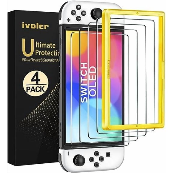 4-Pack Tempered Glass Screen Protector Designed for Nintendo Switch OLED Model 2021&2023 with [Alignment Frame] Transparent HD Clear(Updated Version) Screen Protector for Switch OLED 7''