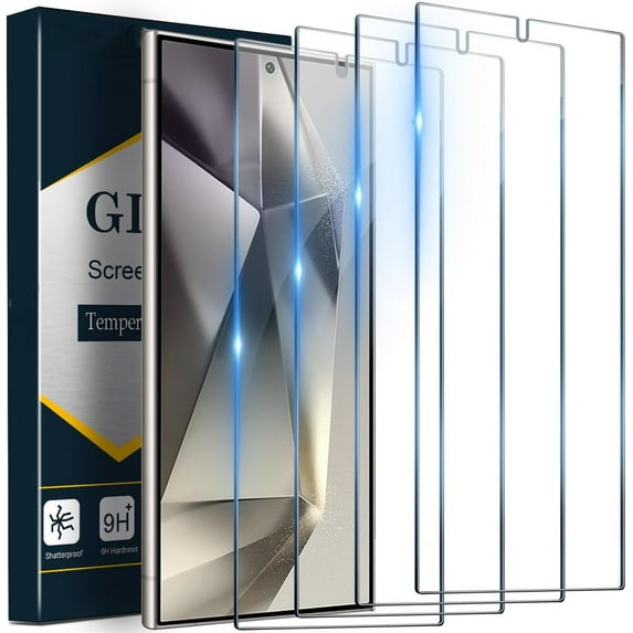 4 Pack Tempered Glass Screen Protector for Samsung Galaxy S24 Ultra, Ultrasonic Fingerprint Support, 9H Tempered HD Clear Glass Film, Scratch Resistant, Case Friendly