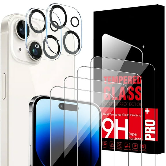 4 Pack Tempered Glass Screen Protector for iPhone 15 Plus + 2 Pack Camera Lens Protector,9H Tempered Glass,HD Tempered Glass, drop-proof, scratch-proof, anti-fingerprint