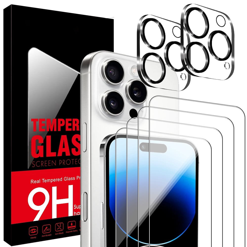 4 Pack Tempered Glass Screen Protector for iPhone 15 Pro Max + 2 Pack ...
