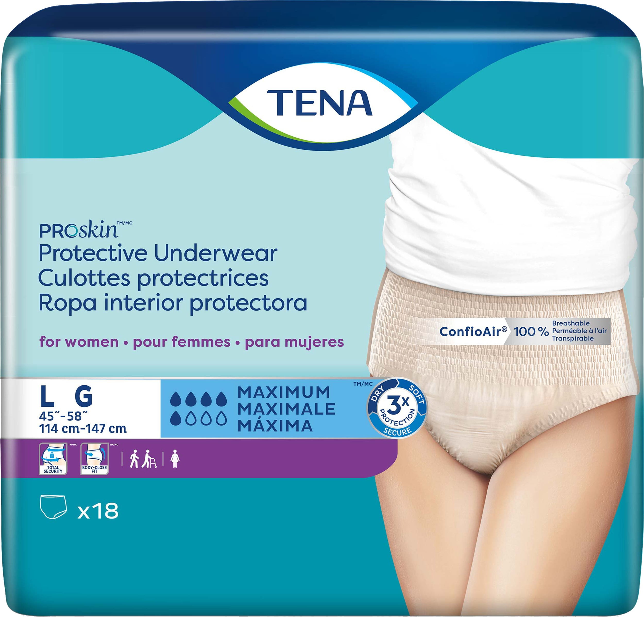 4 Pack - Tena ProSkin Incontinence Underwear for Women, Maximum Absorbency, Large, 18 ct