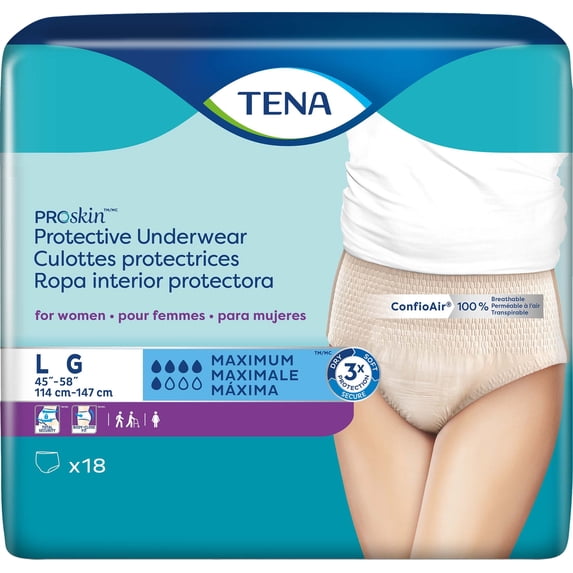4 Pack - Tena ProSkin Incontinence Underwear for Women, Maximum Absorbency, Large, 18 ct