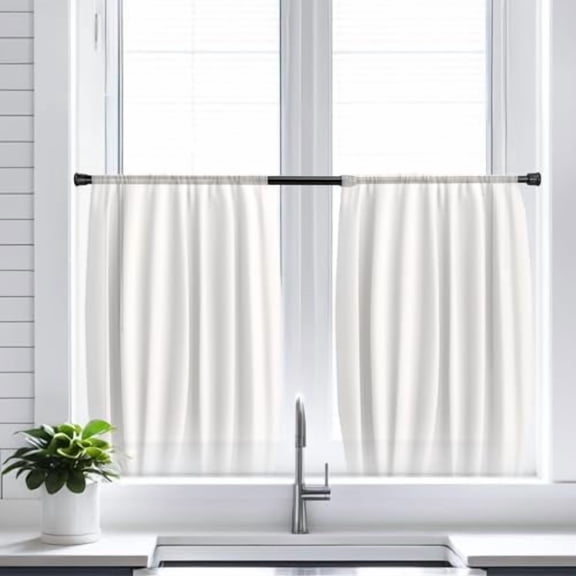 4 Pack Tension Curtain Rod 15.7-28 Inch, Small Short Adjustable Extendable Spring Loaded Rods for Windows Cabinet Blinds Closet Bedroom Kitchen Bathroom Door No Drilling, Black