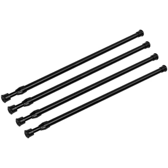 4 Pack Tension Curtain Rod 15.7-28 Inch, Small Short Adjustable Extendable Spring Loaded Rods for Windows Cabinet Blinds Closet Bedroom Kitchen Bathroom Door No Drilling, Black
