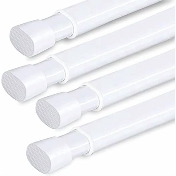 4 Pack Tension Rod Oval Spring Tension Curtain Rod Adjustable 36 to 60 Inches Small Short White Tension Rods No Drilling Spring Loaded Curtain Rods For Doors and Windows, 36-60 Inch, White