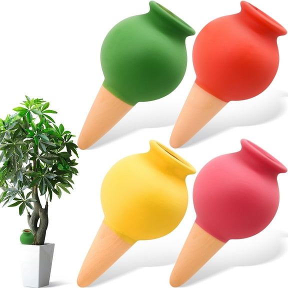 4 Pack Terracotta Self Watering Spikes Plant Watering Globes, Decorative Self Plant Watering Stakes Insert Terracotta Plant Automatic Watering Devices for Indoor and Outdoor Plants