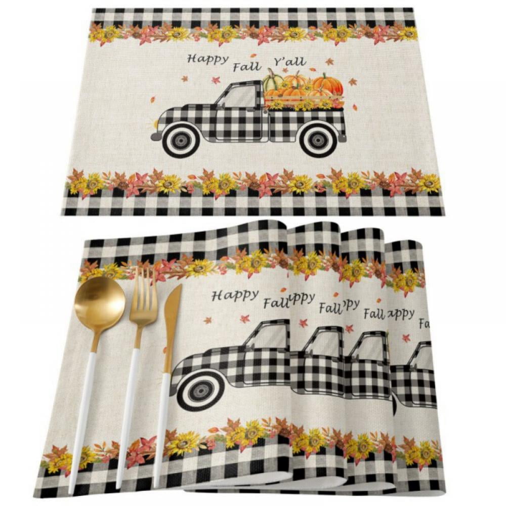 4 Pack Thanksgiving Day Fall Placemats19"" Pumpkins Leaves Truck